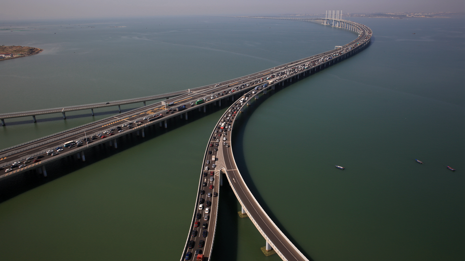胶州湾大桥全景图图片