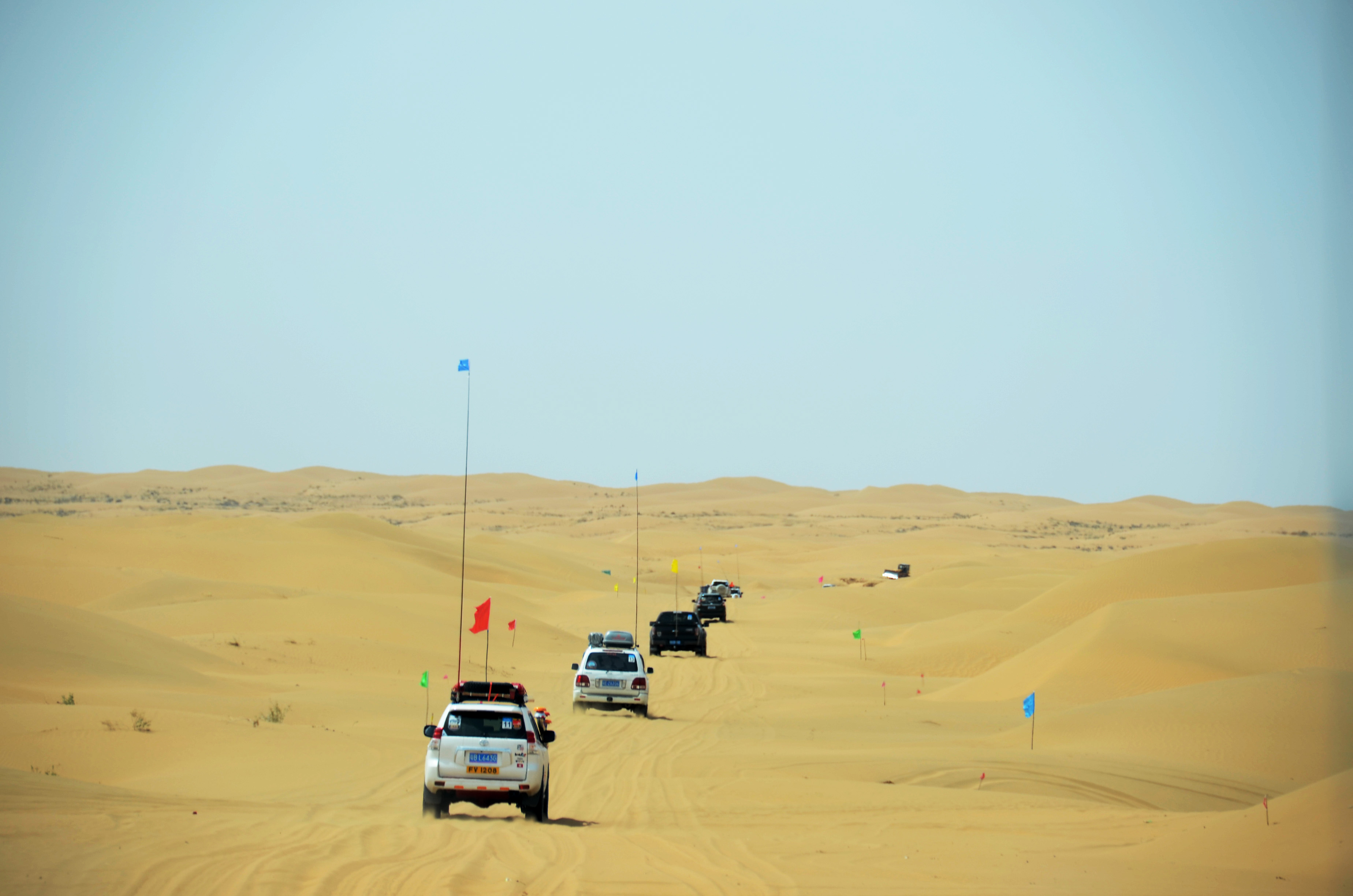 车队由左旗开出不到半小时,就到达了腾格里沙漠的边上,每一辆车开始