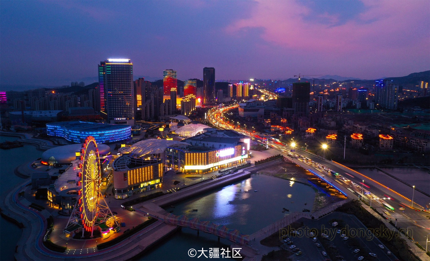 御2专业版拍摄夜景青岛西海岸琴岛之眼