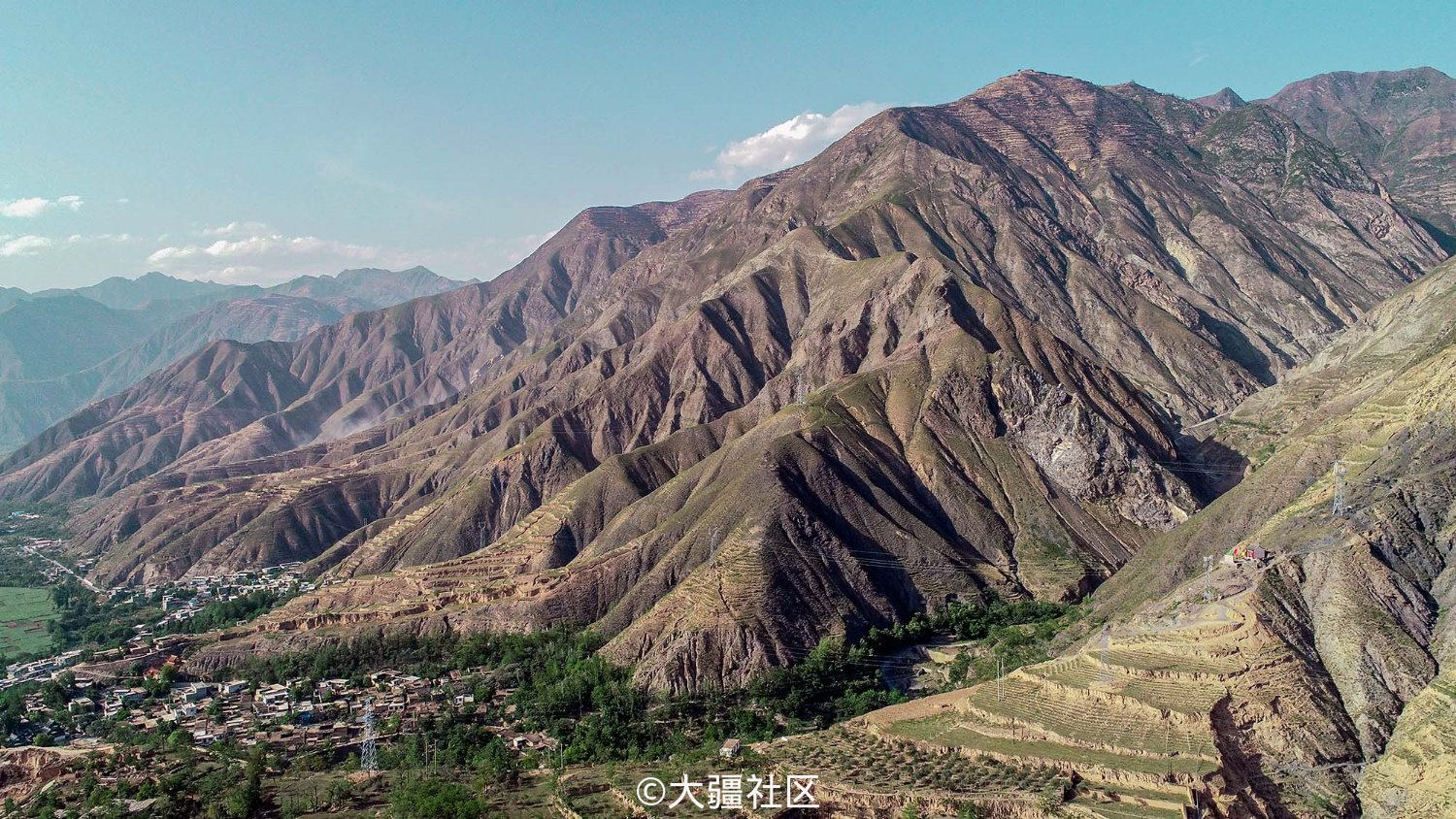 甘肃西部的大山和村庄