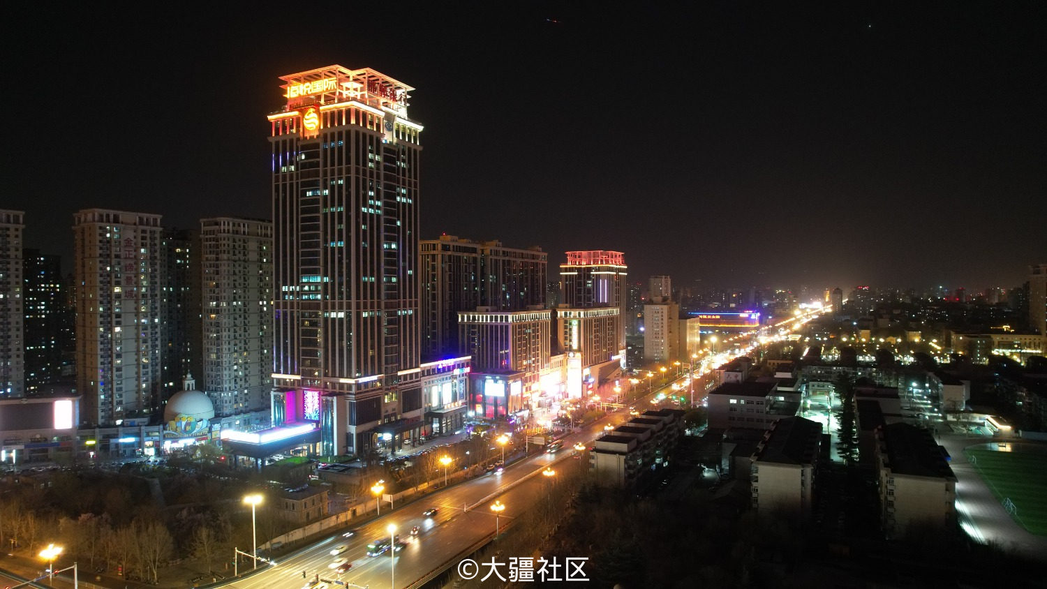 航拍河北石家庄夜景