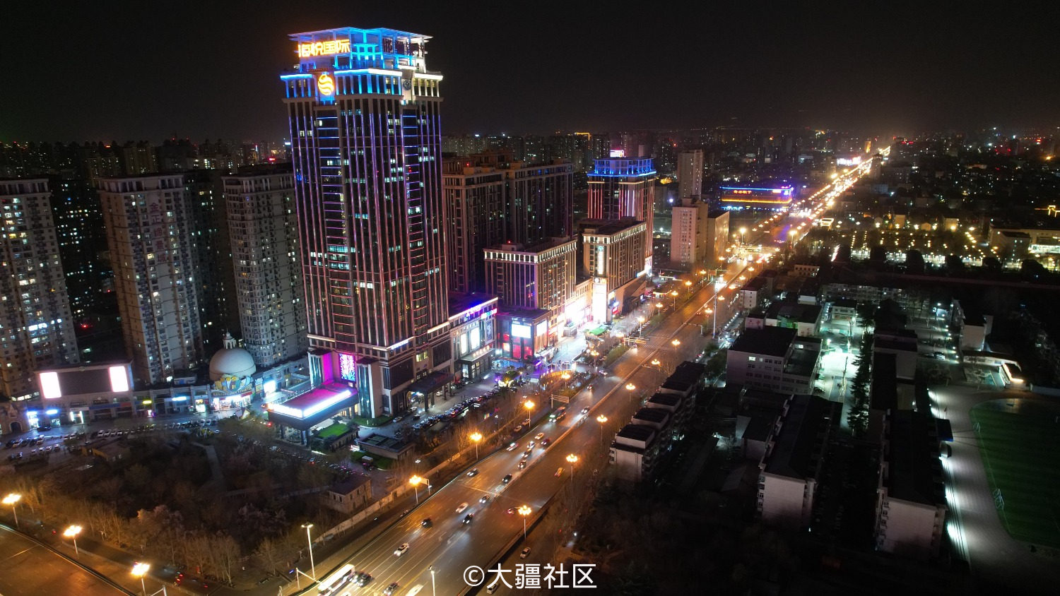 航拍河北石家庄夜景