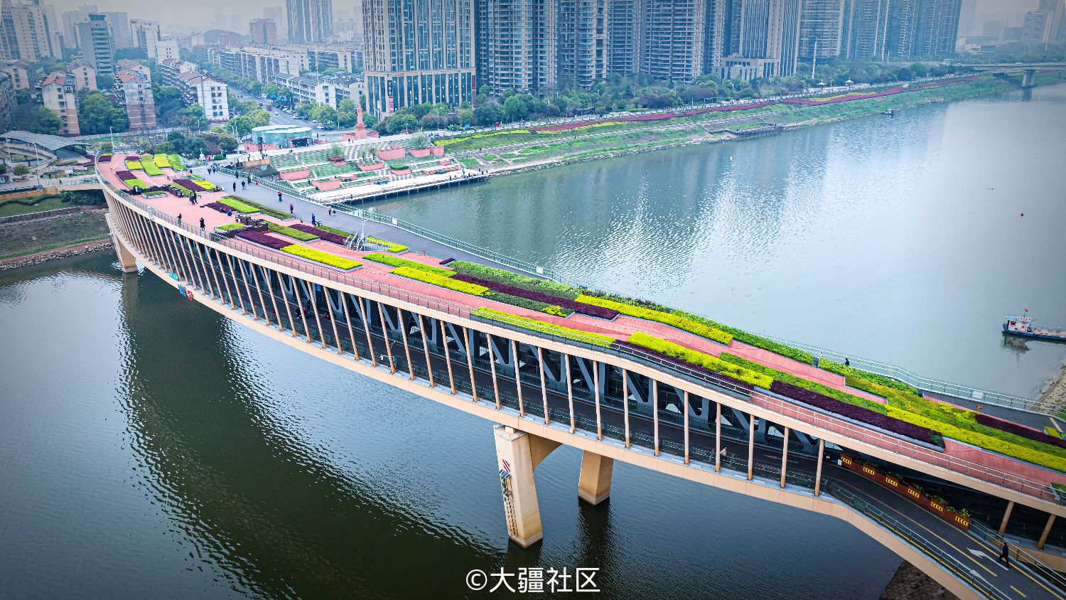 网红汉桥航拍打卡长沙浏阳河风光带